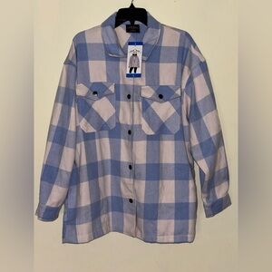 HFX Purple and Cream Plaid Women's Shirt Jacket
